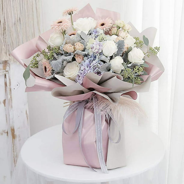 Ramo de papel de embalaje de flores coreano de oro rosa de doble cara  suministros de floristería de papel, 20 hojas de 23,6x23,6 pulgadas (gris)  Feliz Sencillez