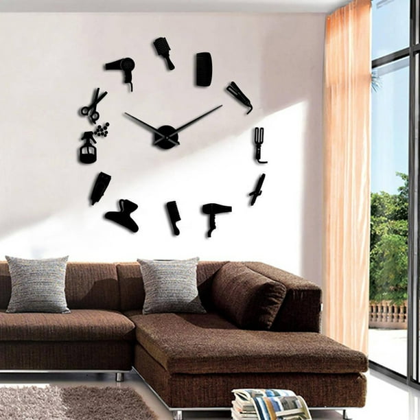 Espejo Superficie 3D DIY Relojes de pared Diseño moderno Sala Relojes de  pared decorativos (negro)