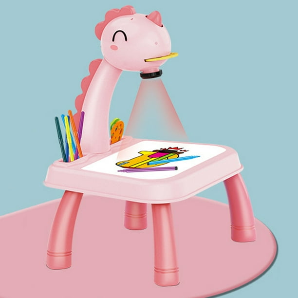 Proyector LED Mesa de dibujo Juguetes Tablero de escritura con música  (Dinosaurio rosa) Likrtyny juguetes de los niños