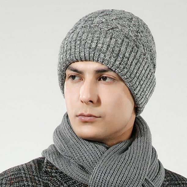 Gorros de lana para hombre, gorros tejidos con bufanda, protección para los  oídos, gruesos y cálidos