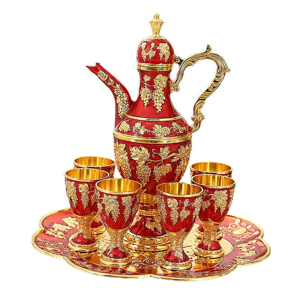Juego de té de lujo, juego de tetera turca, decoración decorativa para el  hogar, juego de jarra de de metal, juego de vino europeo para rojo Macarena  Vasos