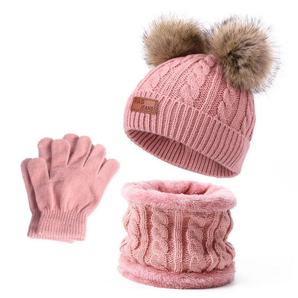3x moda niños niños niñas invierno cálido sombrero bufanda conjunto beanie con térmicos mantén caliente la cubierta de la cara pompón para niños  rosado sunnimix sombrero bufanda y guantes