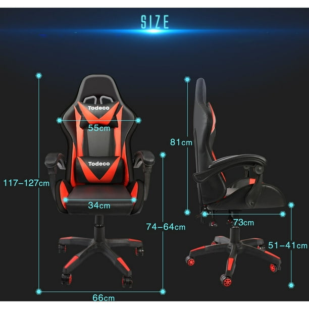 Todeco Gaming Silla Masaje con Luz LED Gamer Silla PC Oficina Silla  Ordenador ergonómica Inclinación y Altura Ajustable Giratorio 360º con  Reposacabezas y Almohadilla Lumbar De Masaje, Rojo : : Hogar y