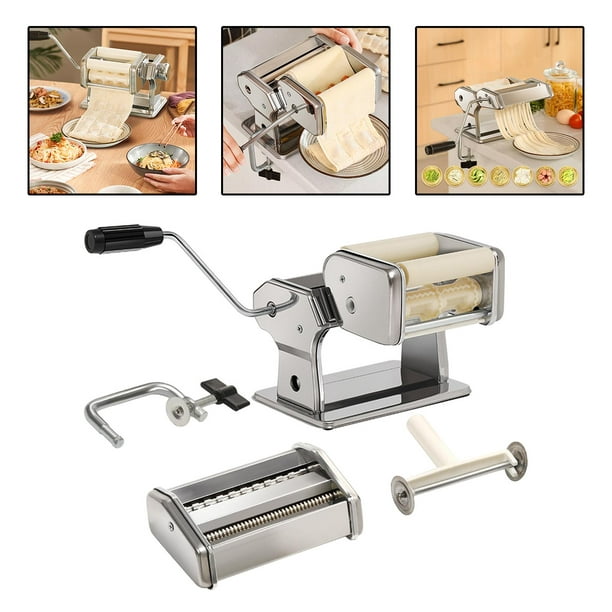 Máquina para hacer pastas de acero inoxidable manual de fideos incluyen  rodillo de pasta, cortador, manivela de mano y 7 ajustes de grosor  ajustables