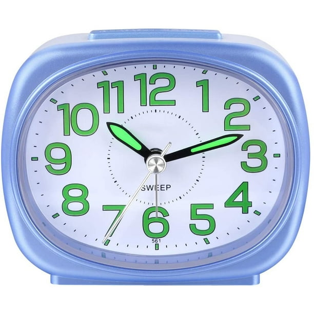 Despertador pequeño de viaje Reloj despertador silencioso de cabecera con  función de luz y repetición (azul)