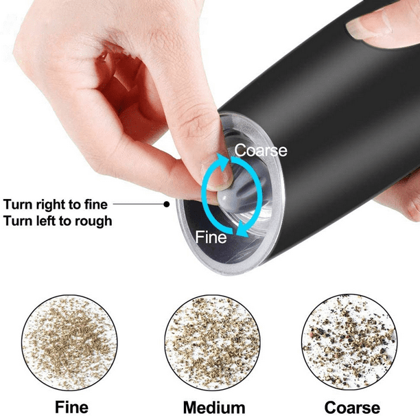 Gravity - Juego de molinillo eléctrico de pimienta y sal - Grueso  ajustable, funciona con batería con luz LED, funcionamiento automático con  una mano