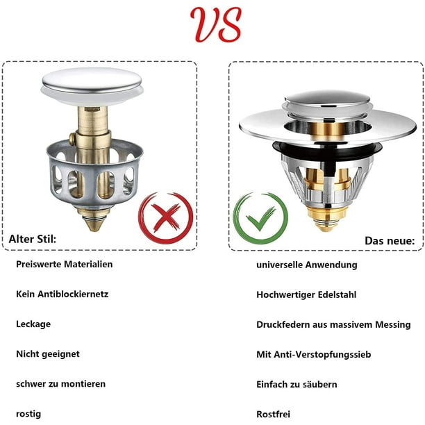 1 unidad de filtro de desagüe Universal para lavabo, tapón de desagüe para  lavabo de baño con cesta, tapón para desagüe de lavabo de tamaño Universal  