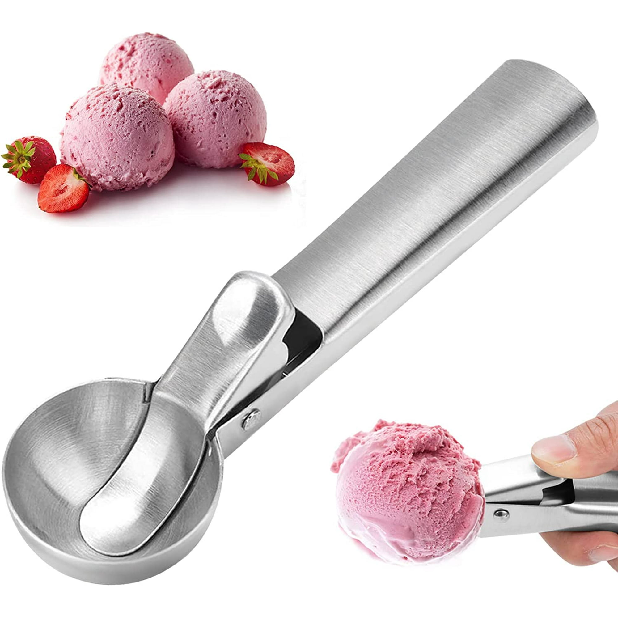 2 cucharas de acero inoxidable para helado, cuchara de helado resistente  con gatillo de metal para cuchara de helado para cuchara de frutas,  helados