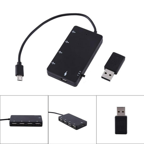 4 puertos USB 2.0, adaptador multipuerto USB Micro distribuidor de