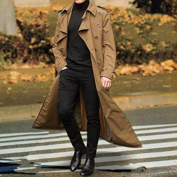 Abrigo formal para hombre, chaqueta larga, doble botonadura, cálido,  ajustado, con bolsillos 2XL Yuyangstore gabardina de hombre