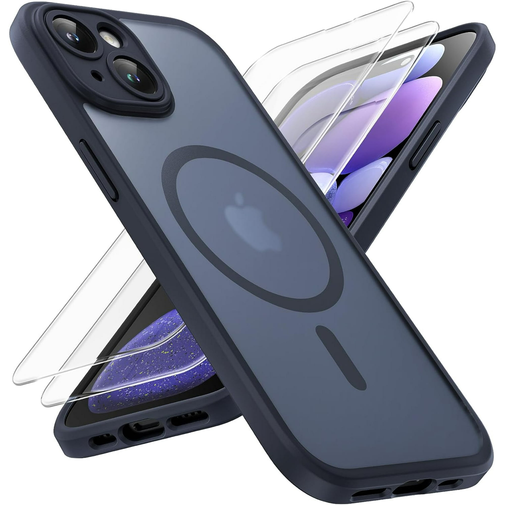 TOCOL Funda 5 en 1 para iPhone 14 Plus, con 2 protectores de pantalla + 2  protectores de lente de cámara, funda de silicona líquida para iPhone 14