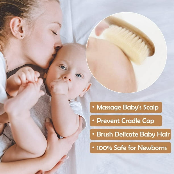 Cepillo de pelo de madera para bebés recién nacidos y niños pequeños Cepillo  de pelo de cerdas de cabra suave natural Regalo de registro de bebé  perfecto para cuna 1 pieza 15 *