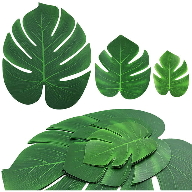 90 hojas artificiales de palma tropical para decoración de fiestas,  Monstera, hoja verde grande falsa para decoraciones de fiestas hawaianas,  cumpleaños en la playa de la jungla 3 tamaños Vhermosa WRJM-49