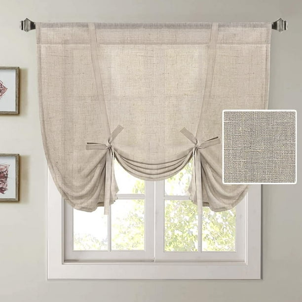 FantasDecor - Cortina de lino para ventana, cortinas de lino y cortinas con  cierre de pestañas, 2 paneles por juego, multicolor en blanco, natural