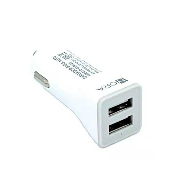 Cargador USB Dual 1Hora Para Auto 5V; Blanco