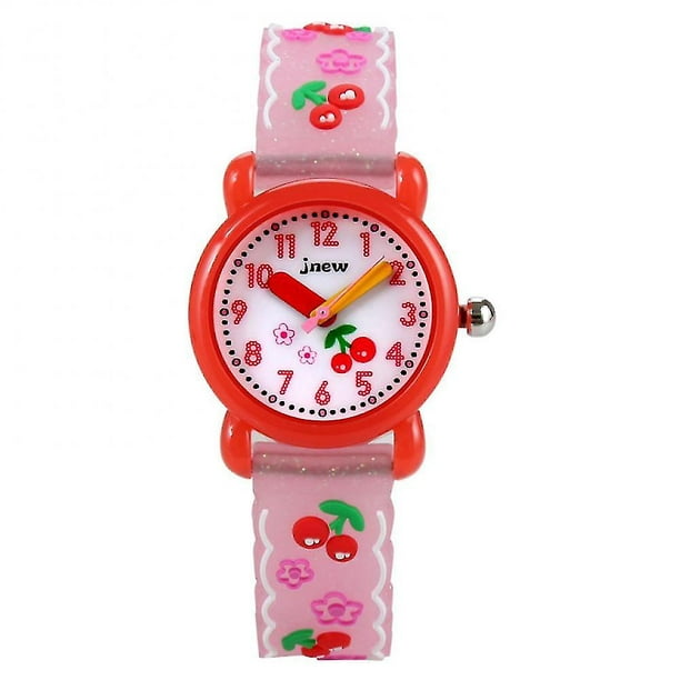 Rosa Relojes para niños Analógico 3D Dibujos animados Impermeable