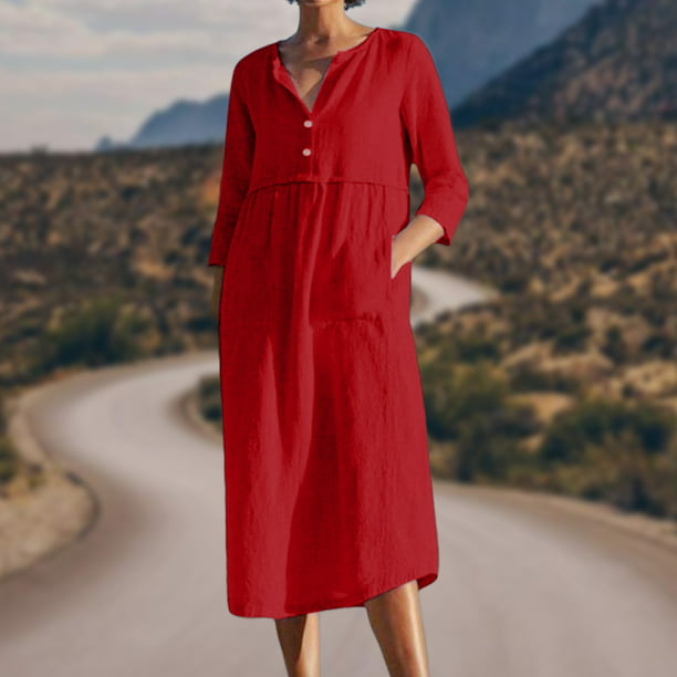 Vestido casual de mujer Cuello redondo Vestido midi elegante para mujer  Traje de vacaciones de ajust FLhrweasw Nuevo