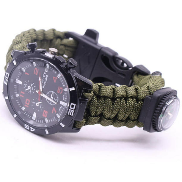 2 relojes tácticos militares para hombres,relojes de supervivencia con  brújula, silbato, arrancador de fuego y termómetro, pulseras de reloj de  paracaídas con equipo militar al aire libre ShuxiuWang 1327537007371