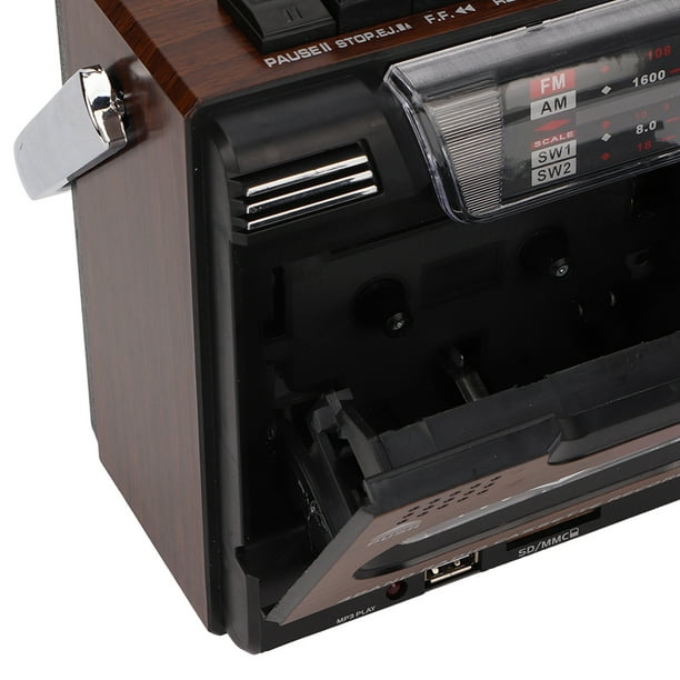 Reproductor de cinta de casete portátil y grabadora con radio AM FM,  indicador de alimentación LED, portátil, altavoz, micrófono, conector de