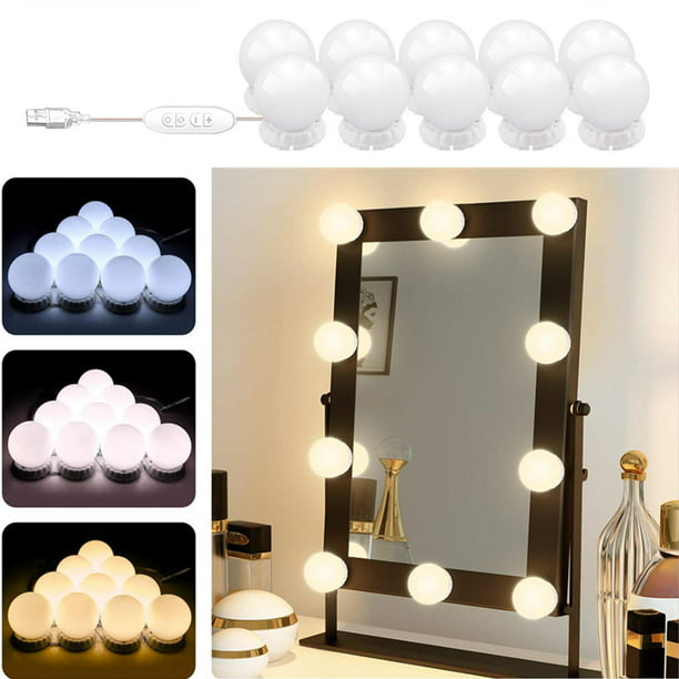 LED para espejo de tocador con 10 bombillas , lámpara de maquillaje USB DIY para  maquillaje, de tocador, dormitorio de blanco Macarena luces de espejo de  vanidad
