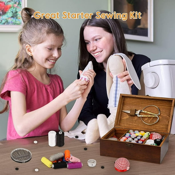 Kit de costura, caja de costura de madera con accesorios, kit de  herramientas de reparación de costura para el hogar, kit de iniciación de  costura