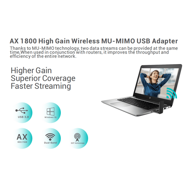 Adaptador WiFi USB 1800Mbps GHz 5GHz para /10/7 IEEE802.11AX adaptador de  red inalámbrica de para ordenador portátil de Hugo Adaptador Wi-Fi USB