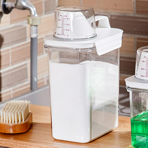 Caja hermética de almacenamiento de detergente para ropa, contenedor de  detergente en polvo transparente con taza