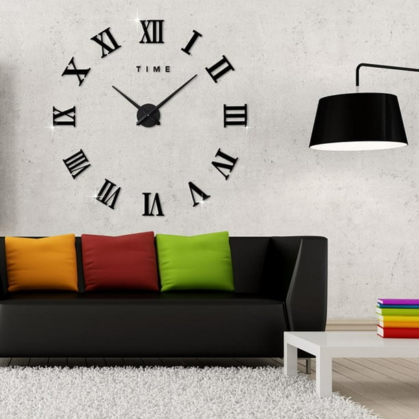  Mintime Reloj de pared DIY sin marco, adhesivo acrílico 3D,  números romanos, arte moderno, kit de piezas de reloj de pared, decoración  del hogar para sala de estar y dormitorio 