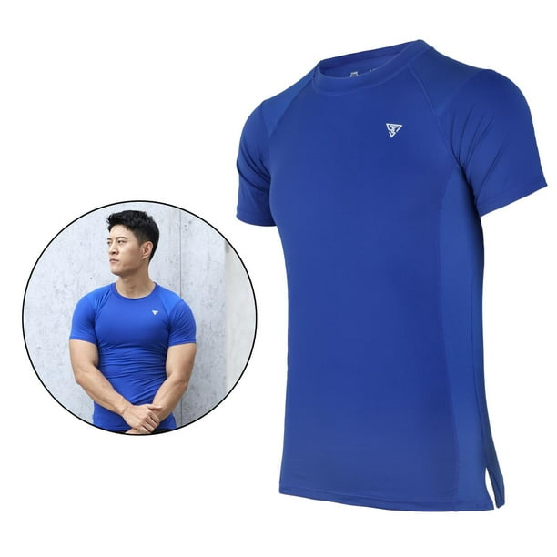  Camiseta de entrenamiento muscular para hombre, camiseta de  manga corta para gimnasio, atlética, ajustada, Negro - : Ropa, Zapatos y  Joyería