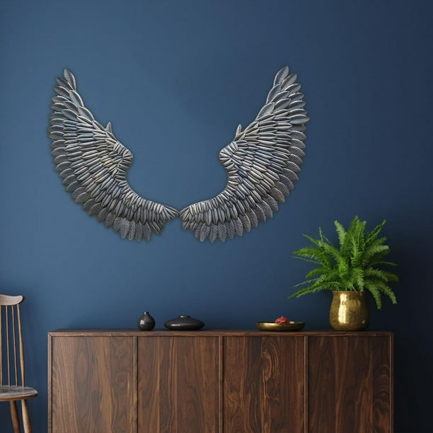 Creativity - Decoración de pared con alas de ángel con cinturón de luz LED,  alas de hierro forjado retro, escultura de pared de alas de ángel para