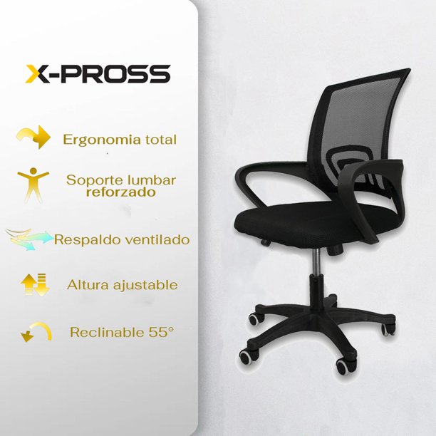 Silla de Escritorio Oficina Ergonómica Reclinable negro negro 6.49 pulg  Titano TT-SOSRP