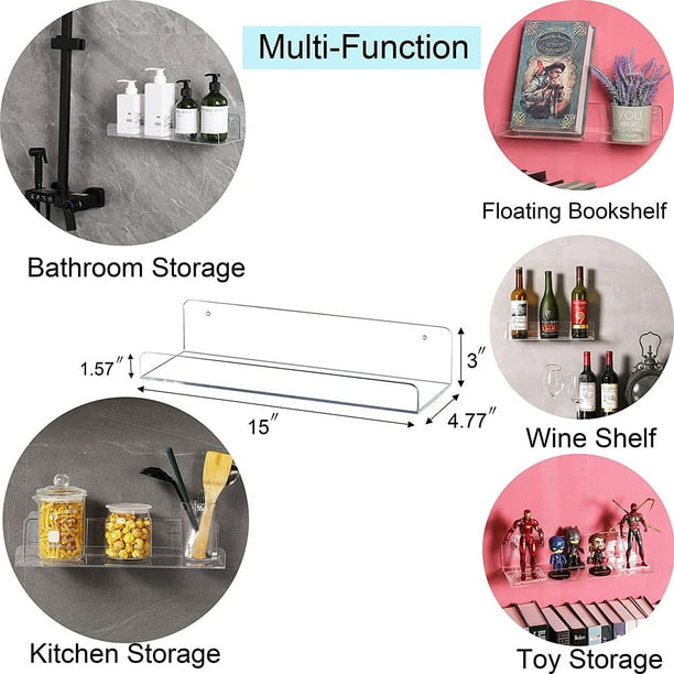 Estantes flotantes de acrílico blanco, estante de almacenamiento montado en  la pared de 15 pulgadas para cocina/baño/oficina, estantería infantil de