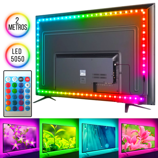 Tira de luces led para TV 2 PIEZAS Multicolor USB 60 leds control