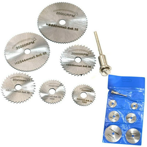  Discos de corte para herramienta rotativa, ruedas de corte de  madera de metal de diamante, hojas de sierra circulares HSS 6 piezas con  vástago de 1/8 pulgadas, discos de corte de