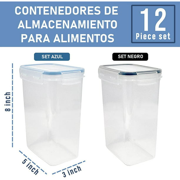 LUTEMA Set de 12 recipientes de almacenamiento Plastico transparente con tapas abre-facil Libres de BPA Incluye etiquetas y practicas cucharas, Azul Lutema Recipiente Tapa Azul | Walmart en línea