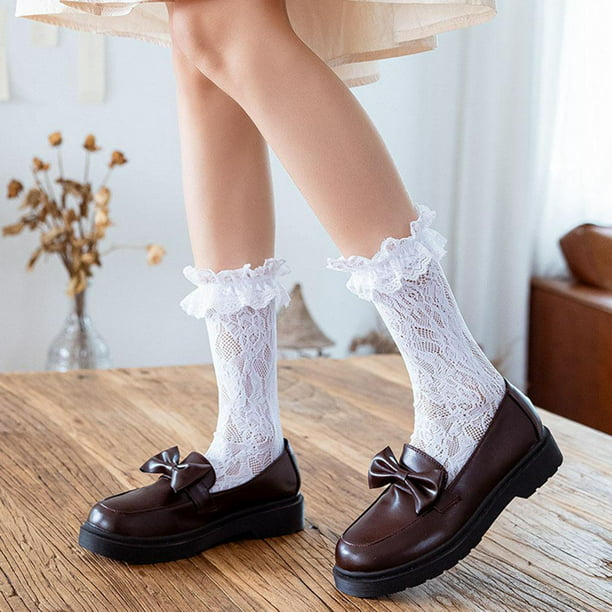 Calcetines con volantes para niñas, calcetines de vestir con volantes de  encaje doble, calcetines co Adepaton