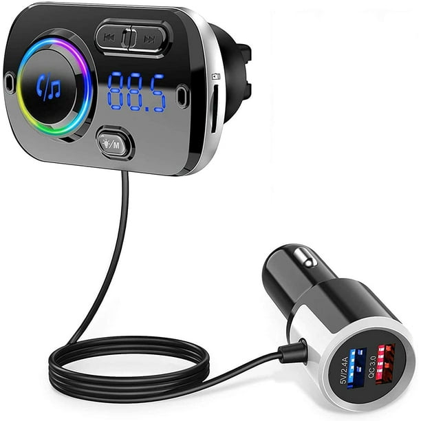 Bluetooth 5.0 Adaptador Bluetooth Car Kit Transmisor FM Cargador de coche  con puertos USB duales TUNC Sencillez