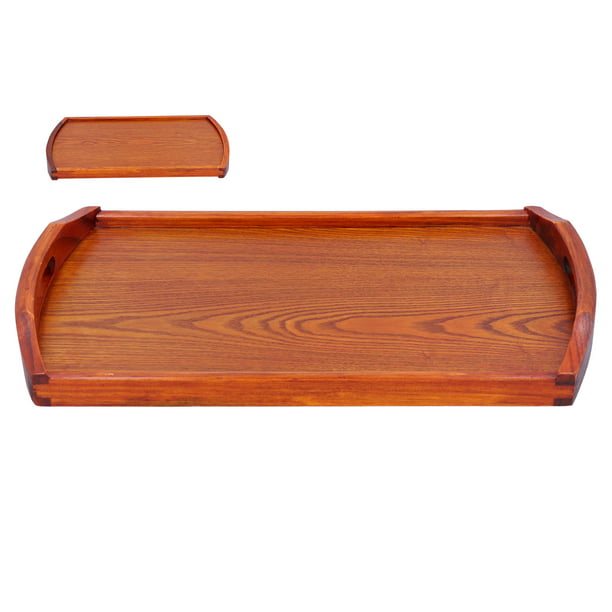 American Atelier Bandeja rectangular de madera, con acabado natural, diseño  de ramitas de metal, asas para café, té, cena, fiesta, gran centro de mesa
