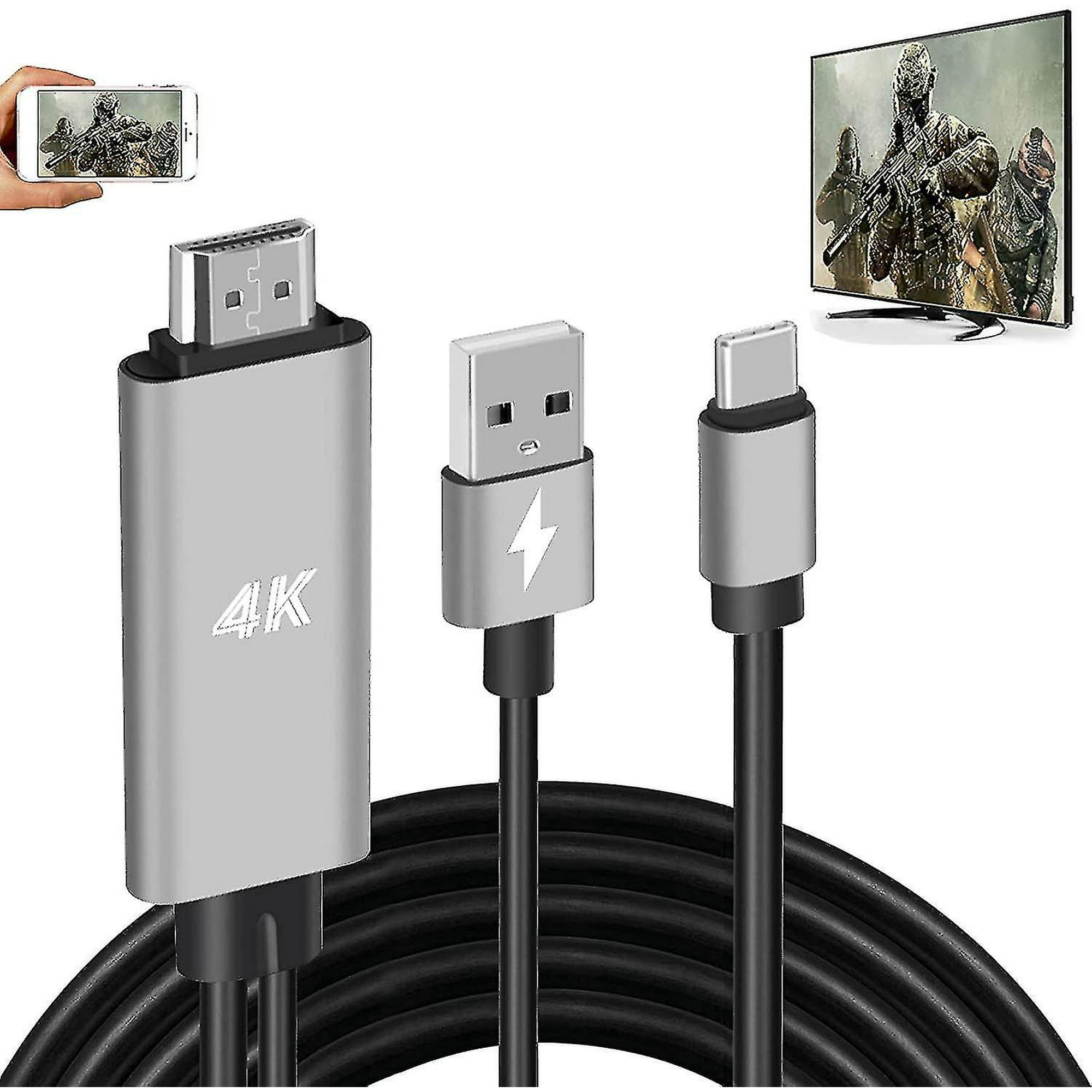 Cable USB C a HDMI, adaptador de teléfono toTV de 6 pies con pantalla 4K y  carga para MacBook Pro/iPad Pro/Chromebook/portátil/Samsung teléfonos a