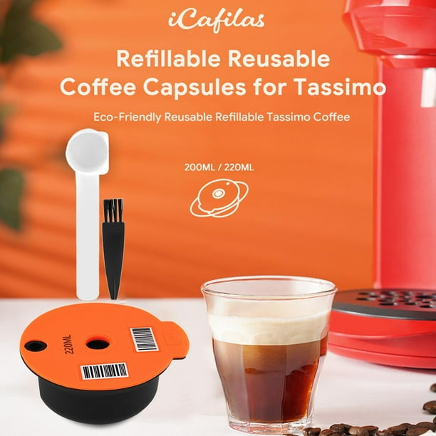 Cápsula de café reutilizable, recargable, cápsulas de café rellenables,  filtro de café de plástico rellenable para cafetera Bosch Tassimo, con 1