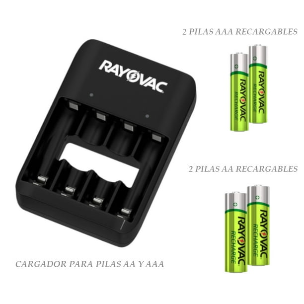 Cargador Pilas Baterias Rayovac Recargables + 2 Piezas AA