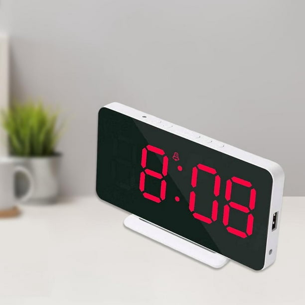 Reloj despertador digital con 2 despertadores, espejo de reloj digital LED  con 8 modos de luz, repetición, ayuda para dormir, temporizador, reloj
