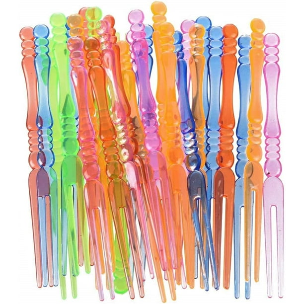Mini tenedores desechables de 4.3 pulgadas, 100 unidades, utensilios de  plástico 2 en 1, 4 colores, paquete individual de 25 unidades por color