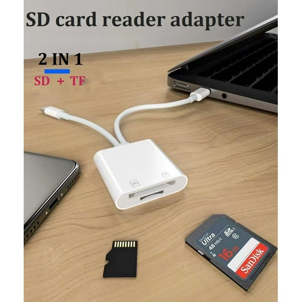 Adaptador de lector de tarjeta de memoria para computadora iPhone iPad  Macbook