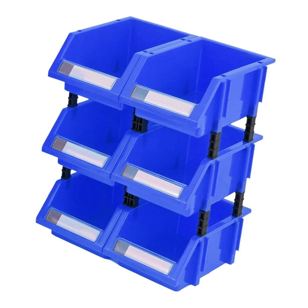 6 X Mini contenedores de piezas Organizador de garaje Almacenamiento de  tornillos con 4 columnas de conexión Hardware Caja de herramientas  Contenedore Azul Sunnimix Contenedores de almacenamiento de garaje