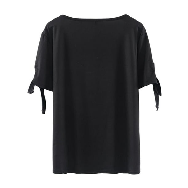 Camiseta negra lisa para mujer, cuello en V, casual, elegante, ligera,  manga larga