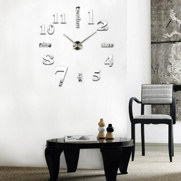 Reloj de pared moderno grande 3D para decoración de hogar, oficina, color  plateado