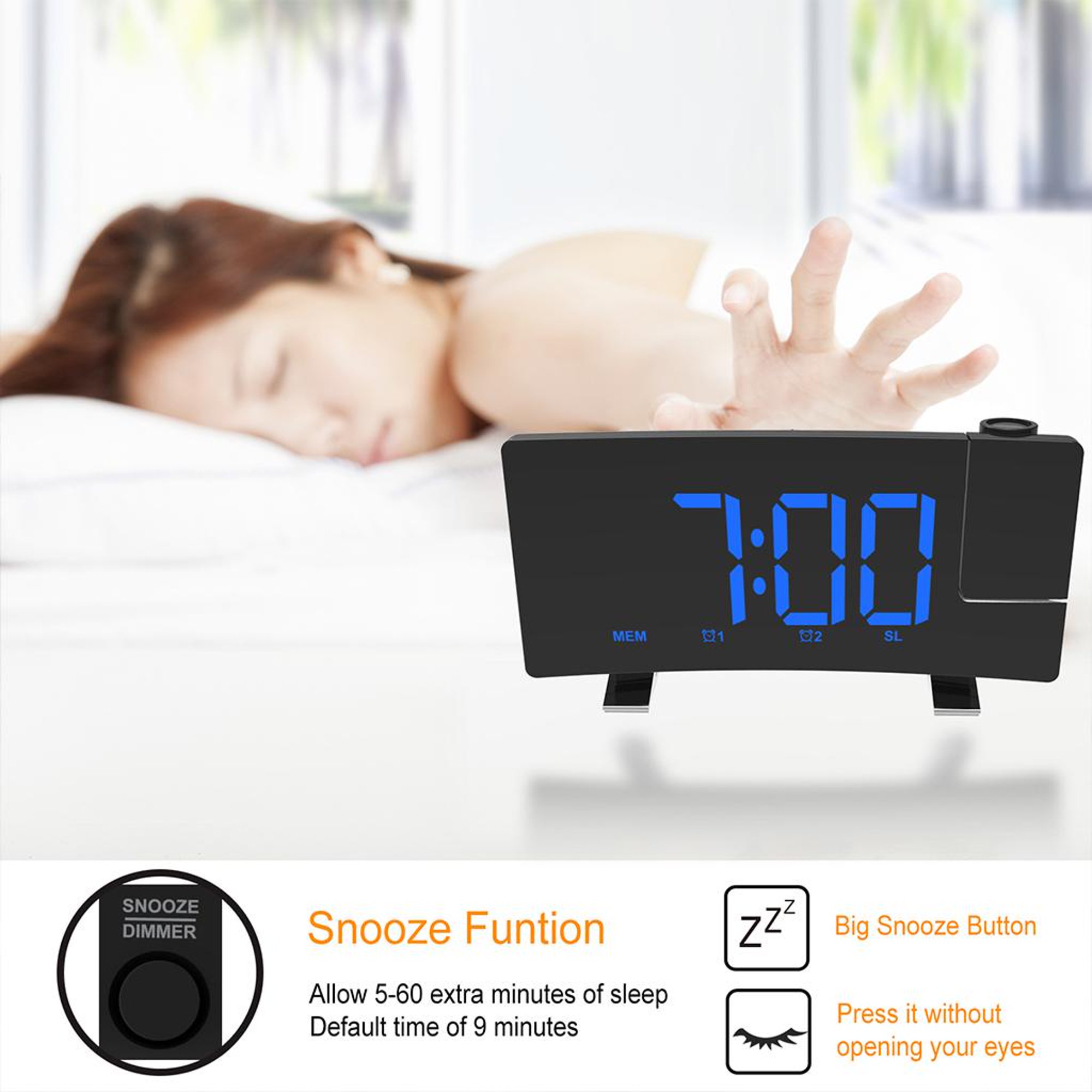 Reloj Despertador Digital  Pantalla LED de 0,6 Función Retardo Alarma  Despertadores