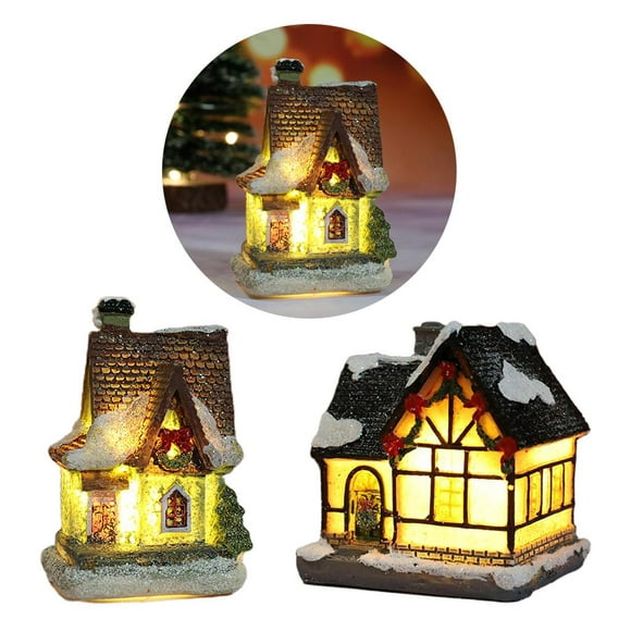 2x mini christmas snow house led resina miniatura village farmhouse set decoración hugo casa de miniaturas de resina