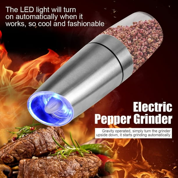 Molinillo eléctrico de sal o pimienta por gravedad, molinillo de pimienta  automático a batería con luz LED, TUNC Sencillez